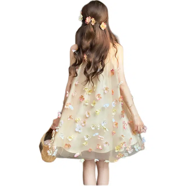 沐晓欣 绝美花朵法式挂脖裙夏小个子生日公主裙子无袖连衣裙 女款 粉色