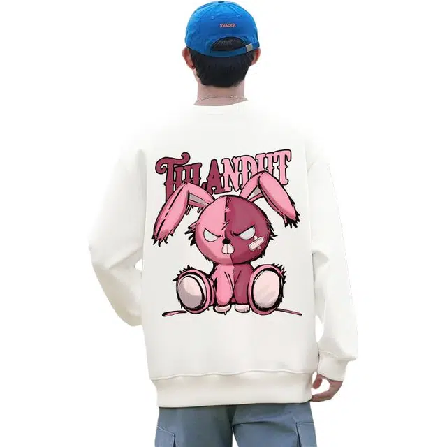 图兰朵 美式长袖百搭疯狂粉兔子印花时尚套头休闲圆领高街舒适宽松卫衣 男女同款