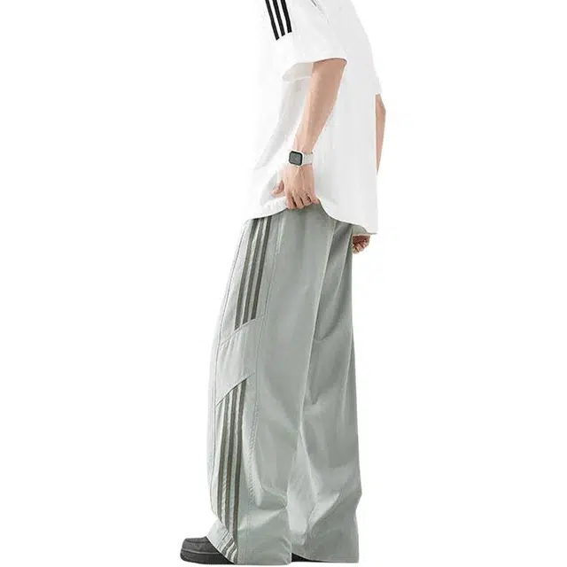 单爵 美式直筒运动长裤条纹裤子薄款垂坠感高级感休闲裤 男女同款