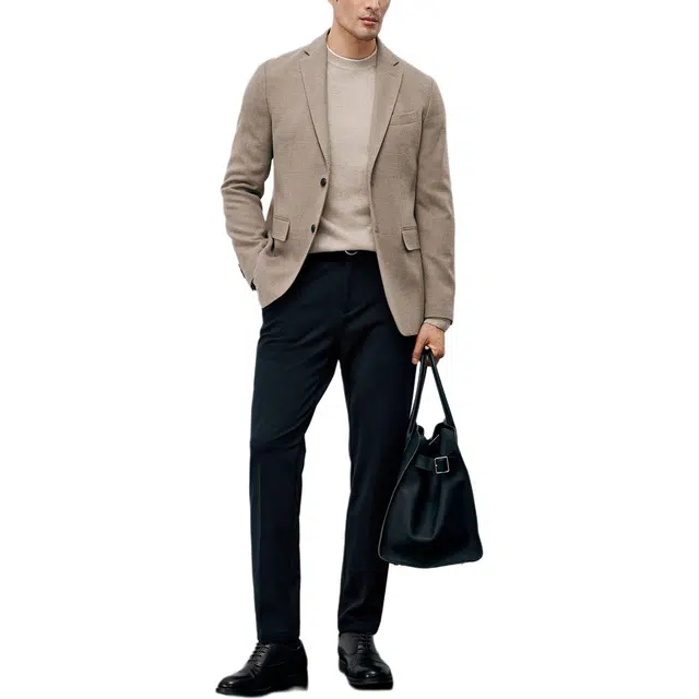 丹宁哲学 高档莱赛尔羊毛斜纹面料纯色长袖平驳领标准西装 男款