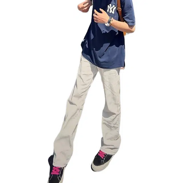 单爵 修身直筒薄款高街微喇裤牛仔裤 男女同款