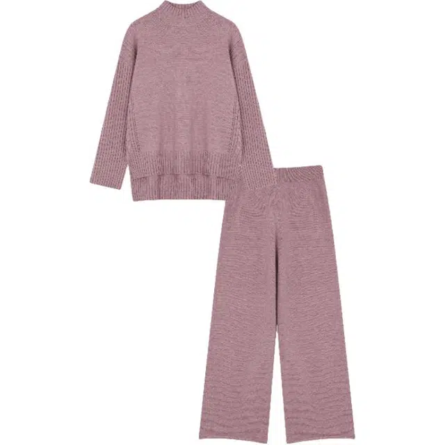 Mohan Yimei Solid Thick Split Top Wide Leg Pants Set Pink