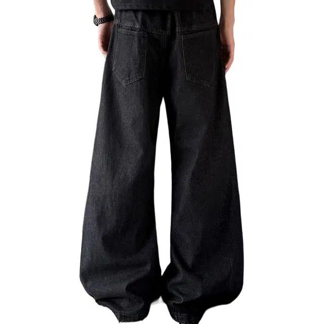 地界二 美式高街廓形潮牌小众活页设计宽松阔腿弯刀牛仔裤 男款