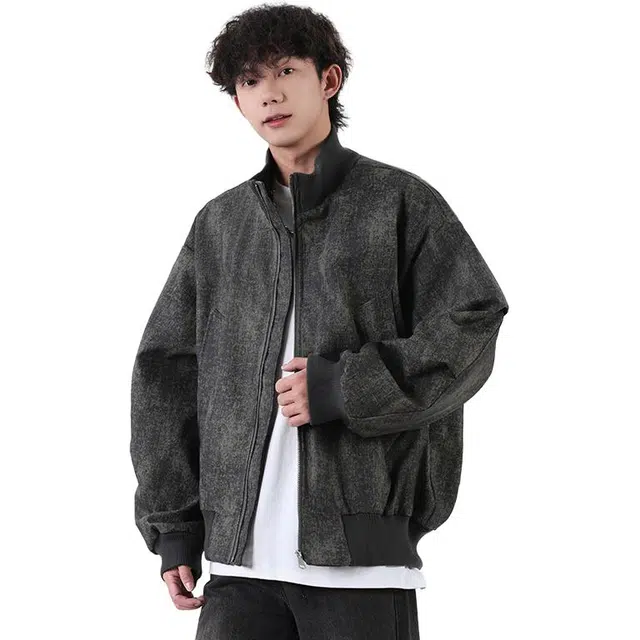 袋鼠 重磅高街舒适日常落肩时尚潮流基础款撞色学院风松弛感外套宽松皮衣皮百搭痞帅上衣夹克 男女同款