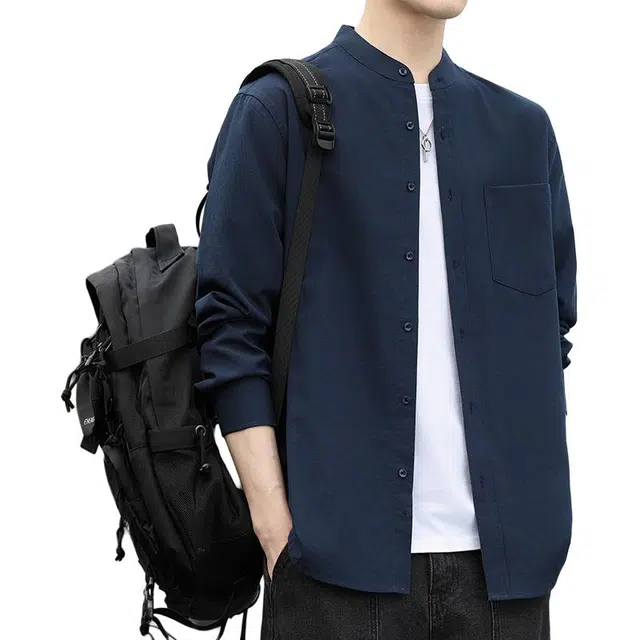 头号青年 舒适有型简约大方亨利领潮流质感耐穿衬衫 男款