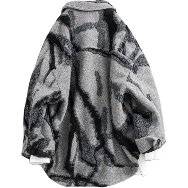 宫奴 日系复古潮牌设计感不规则撞色立体纹理羊毛呢大衣 男女同款