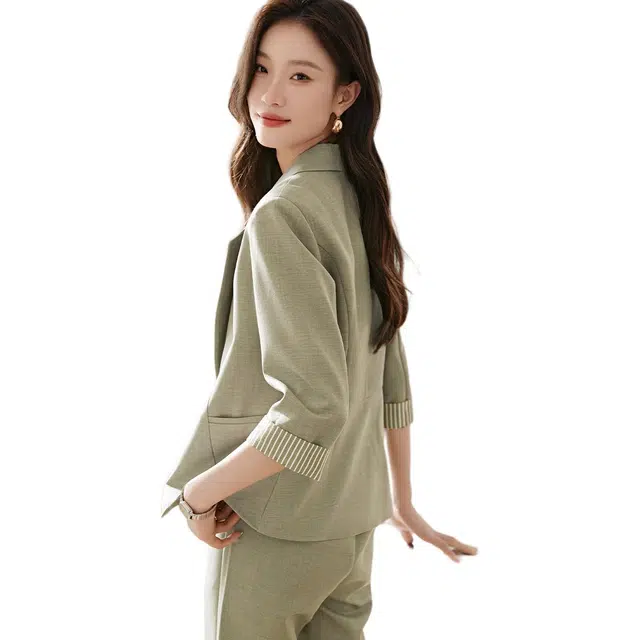 沫晗依美 舒适通勤百搭西装 女款 豆绿色