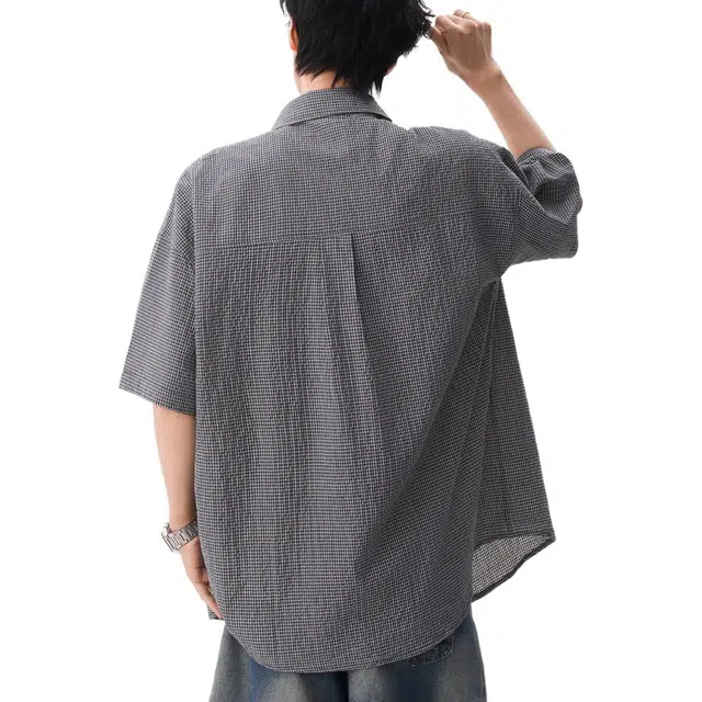 沐诚阳译 美式复古格纹设计感短袖衬衫 男款