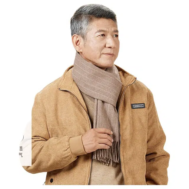 恒源祥 秋冬季保暖竖条 山羊绒 绒线围巾 男款