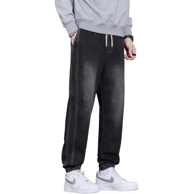 太子龍 美式秋季潮流潮牌痞帅设计感束脚裤牛仔裤 男款