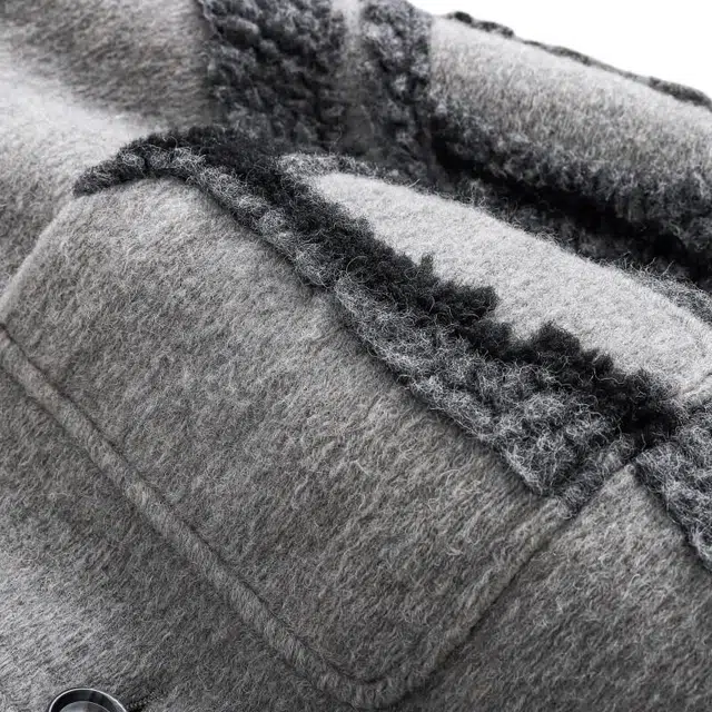 宫奴 日系复古潮牌设计感不规则撞色立体纹理羊毛呢大衣 男女同款