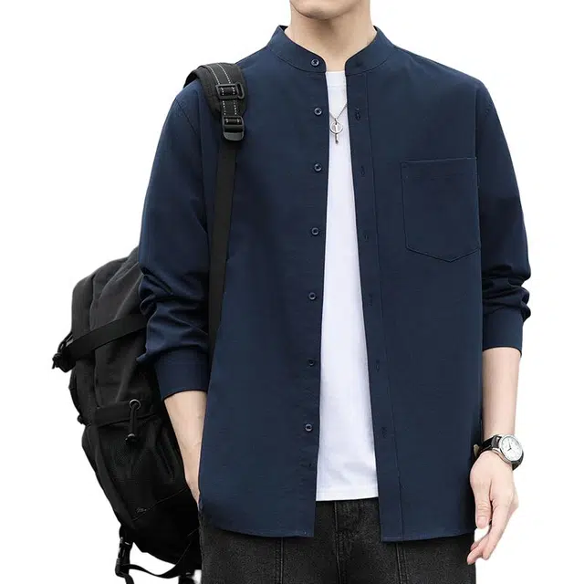 头号青年 舒适有型简约大方亨利领潮流质感耐穿衬衫 男款