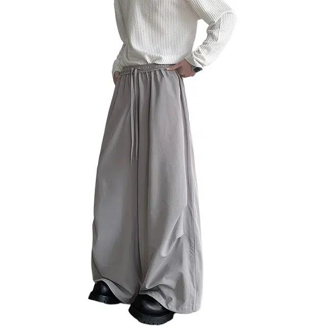 顶峰保罗 纯色基础款美式凉感透气降落伞兵裤冰丝薄款速干垂感舒适宽松直筒阔腿休闲裤 男女同款