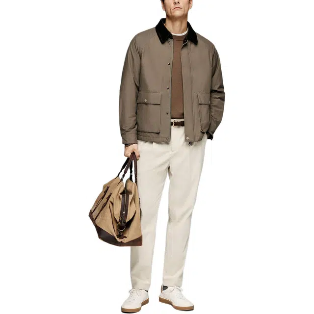 丹宁哲学 英伦复古绅士 宾霸铜氨里衬 拼灯芯绒翻领插肩袖棉服 男款