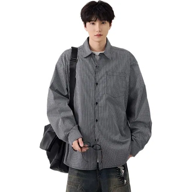 欧路得 美式格子男小众高级感百搭休闲衬衣潮牌宽松慵懒风上衣衬衫 男款