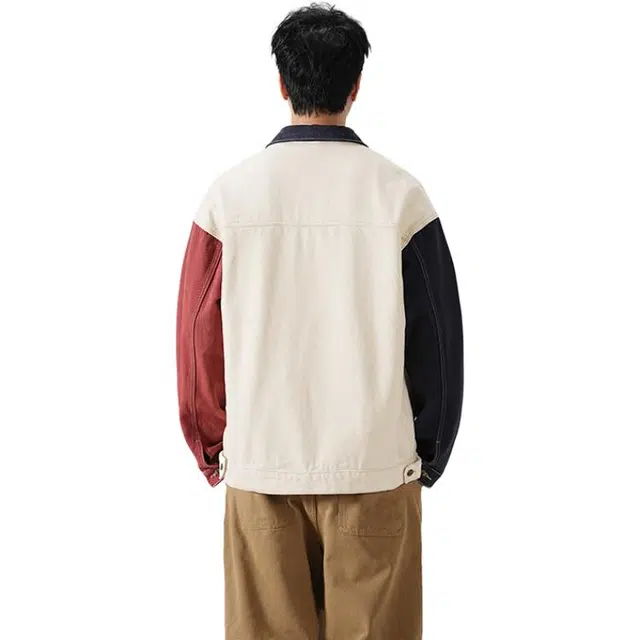 希越 秋季复古拼接撞色贴标设计工装宽松大码休闲衬衫夹克 男款