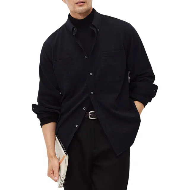 丹宁哲学 儒雅自在 舒适透气高档泡泡纱面料 春秋季长袖衬衫 男款