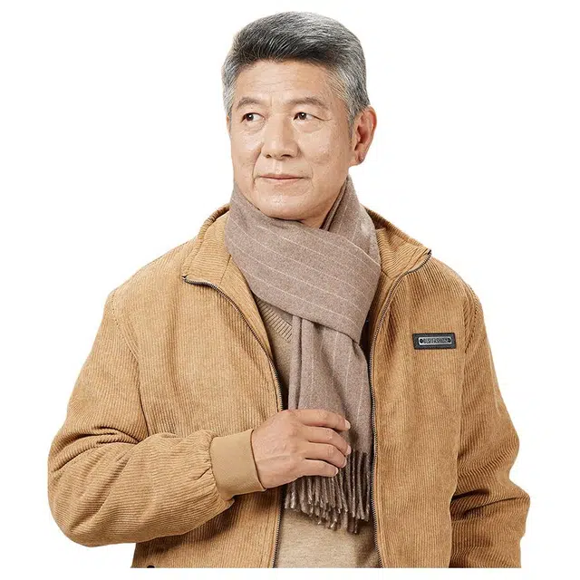 恒源祥 秋冬季保暖竖条 山羊绒 绒线围巾 男款