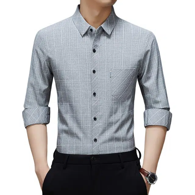 卡丹狄诺 格子衬衣男春秋季轻商务休闲舒适百搭长袖衬衫 男款