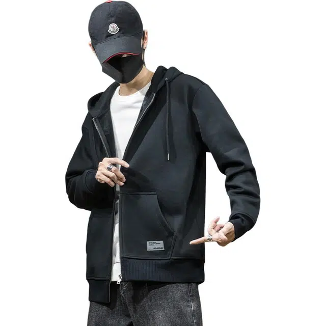 希越 秋冬季连帽拉链开衫潮牌宽松加绒休闲卫衣 男款