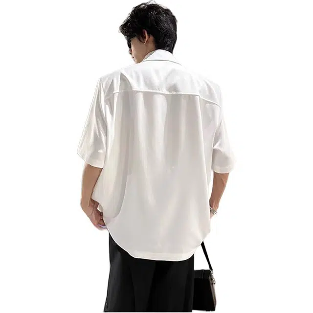 单爵 小众拉链垫肩帅翻领短袖衬衫痞 男女同款