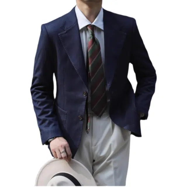 大格子与黑猫 英伦复古文艺宽驳头牛仔色雅痞绅士西服意式婚纱照修身外套 西装 男款