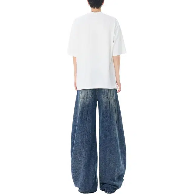 拾个壹先生 美式高街阔腿休闲百搭水洗痞帅牛仔裤 男女同款