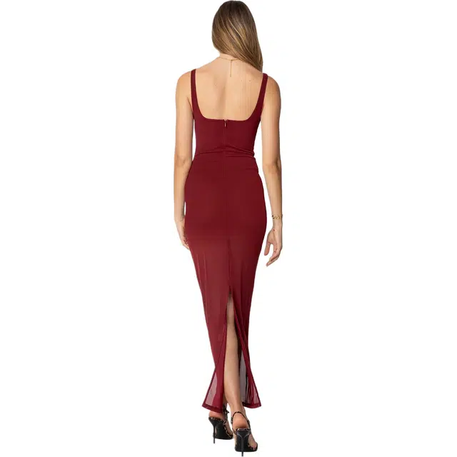 edikted Mesh Built In Bodysuit Maxi Dress V