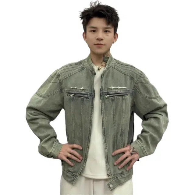单爵 牛仔外套男高级感秋季发型师潮牌男装短款夹克 男女同款