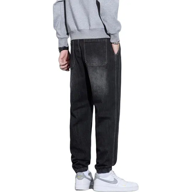 太子龍 美式秋季潮流潮牌痞帅设计感束脚裤牛仔裤 男款