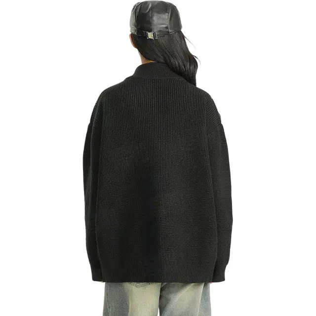 八哥 美式高街慵懒风高级感松弛无性别主义日常通勤户外百搭宽松休闲开衫拉链简约复古圆领落肩舒适长袖针织衫 男女同款