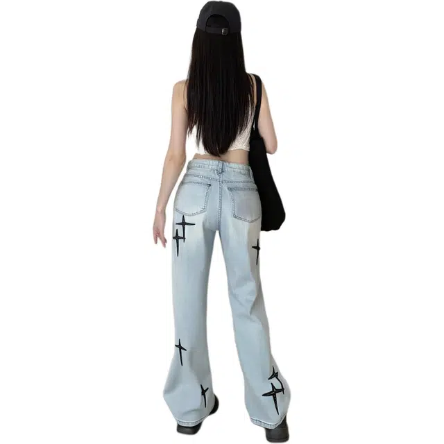 卡皮巴拉小黄豚 美式高街复古水洗做旧重磅牛仔裤 男女同款