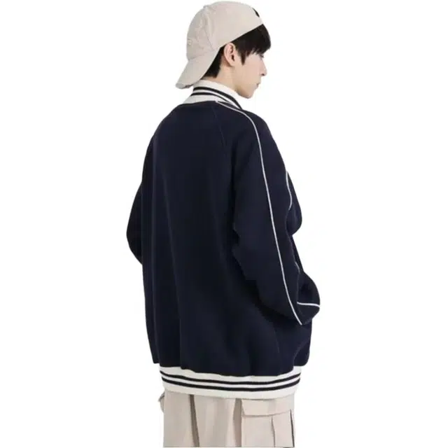 颂希尔 美式复古条纹棒球服潮牌撞色拼接高街情侣百搭休闲长袖夹克外套 男女同款