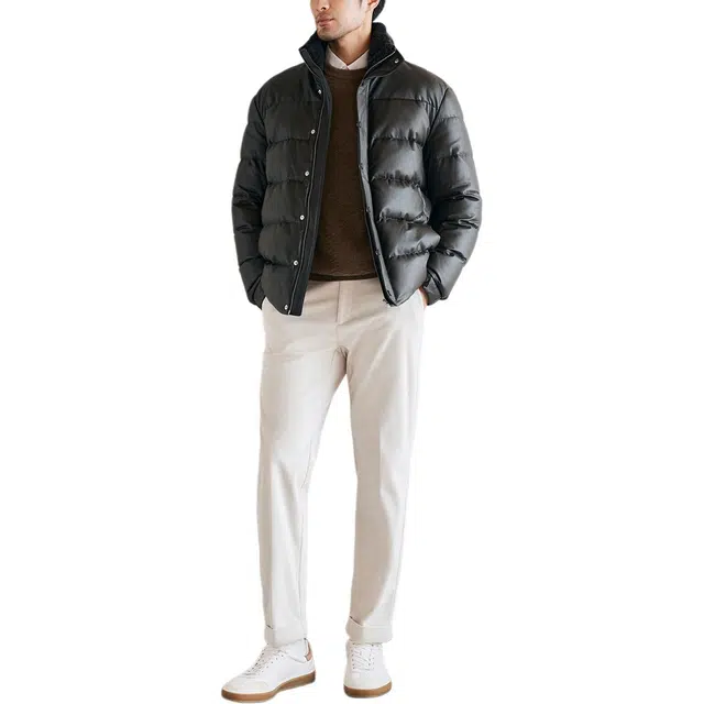 丹宁哲学 高品质绵羊皮蓬松保暖长袖立领直筒型皮衣 男款