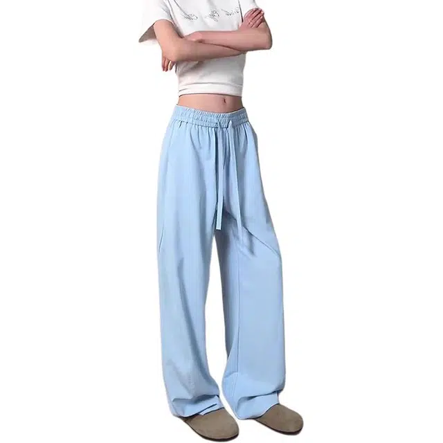 单爵 美式弯刀冰丝裤子薄款速干运动垂感阔腿裤加长直筒夏季休闲裤 男女同款