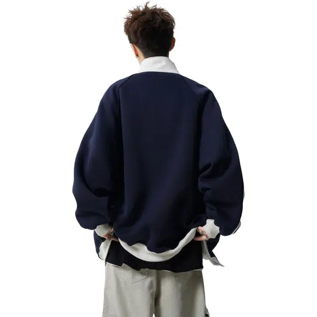 沐诚阳译  美式拼接运动夹克男冬季潮情侣外套高街痞帅条纹棒球服  男女同款