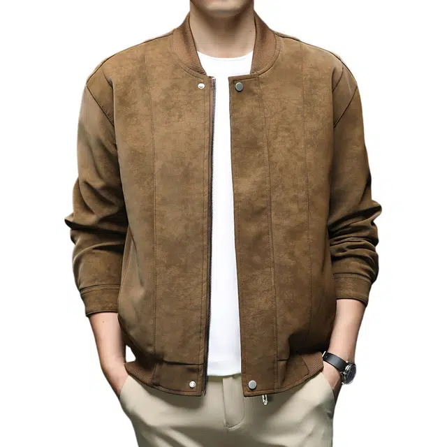 卡丹狄诺 男士秋冬棒球领麂皮绒外套男纯色百搭户外宽松美式休闲潮流防风保暖皮衣夹克 男款