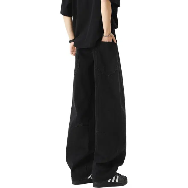 特斯型 美式弯刀牛仔裤男士秋季宽松大码阔腿镰刀裤长裤 男款