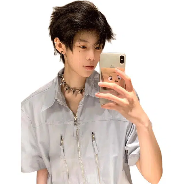 单爵 双拉链垫肩高级感痞帅潮牌工装薄款夏季短袖衬衫 男女同款