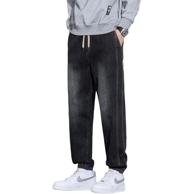 太子龍 美式秋季潮流潮牌痞帅设计感束脚裤牛仔裤 男款