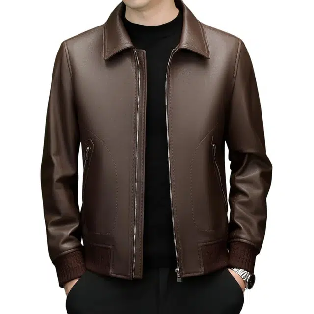 太子龍 高端轻奢绵羊皮外套中年爸爸春秋季商务休闲翻领皮衣 男款