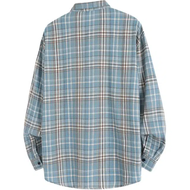 华夏儿女 格子长袖男款潮牌复古翻领宽松衬衣上衣外套衬衫 男款