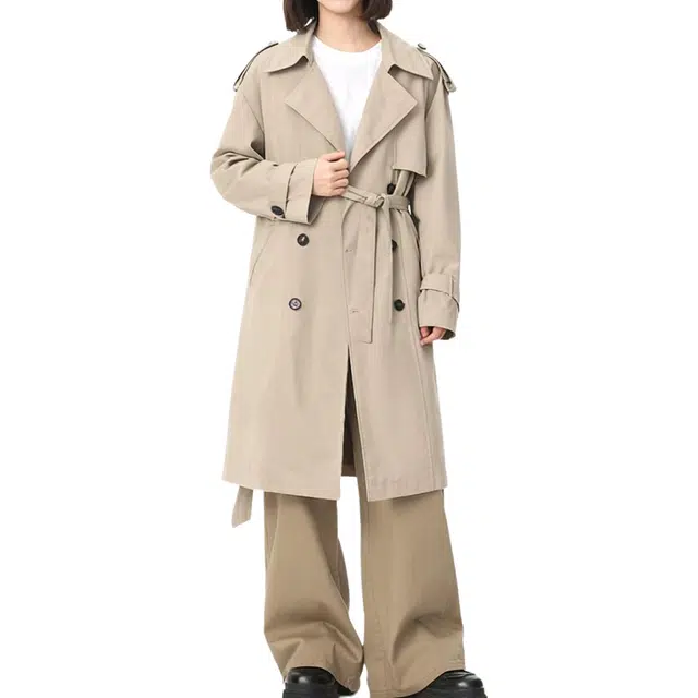 华夏儿女 韩版高级感复古简约基础款美拉德色系翻领收腰宽松双排扣纯色夹克风衣 男女同款