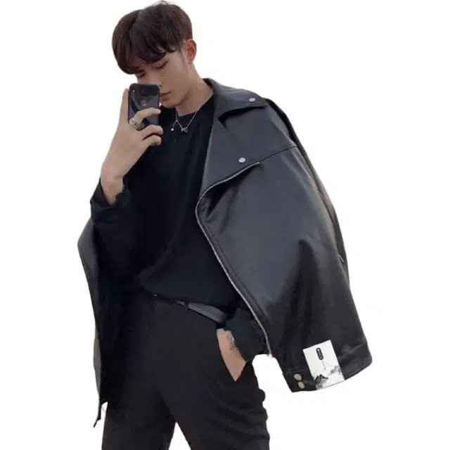 【痞帅个性机车风斜拉链皮衣外套】布客行 基础简约工装防风防水做旧高街街头潮酷前卫新潮时髦摩登赛博朋克宽松休闲百搭夹克 男女同款