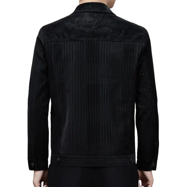 卡丹狄诺 潮流时尚痞帅年轻款条纹翻领皮夹克外套男单排扣铆钉挺括有型轻奢高级感皮衣 男款