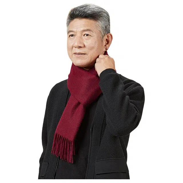 恒源祥 秋冬季保暖竖条 山羊绒 绒线围巾 男款