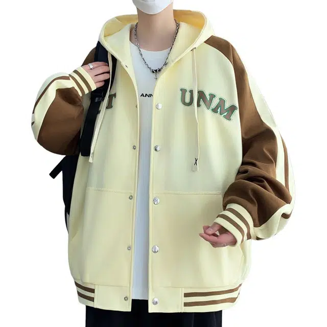 太子龍 美式棒球服春秋季字母休闲百搭青少年潮流宽松港风连帽上衣夹克外套 男款