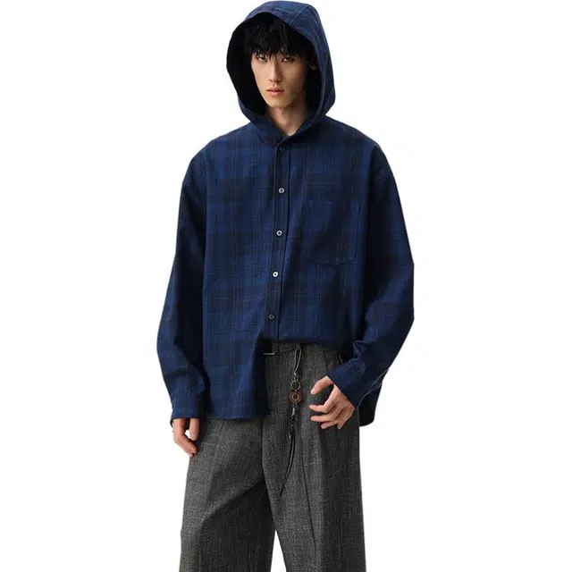 冈哉 美式潮流复古个性痞帅连帽解构高级感学院风日常通勤柔软舒适亲肤清爽透气叠穿休闲百搭上衣衬衫 男女同款
