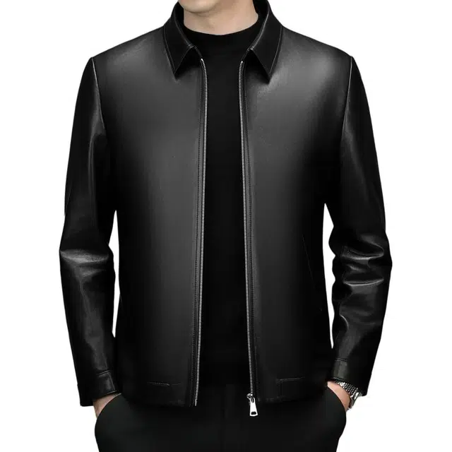 太子龍 高端品牌春秋装翻领真皮中老年行政商务休闲绵羊皮皮衣 男款