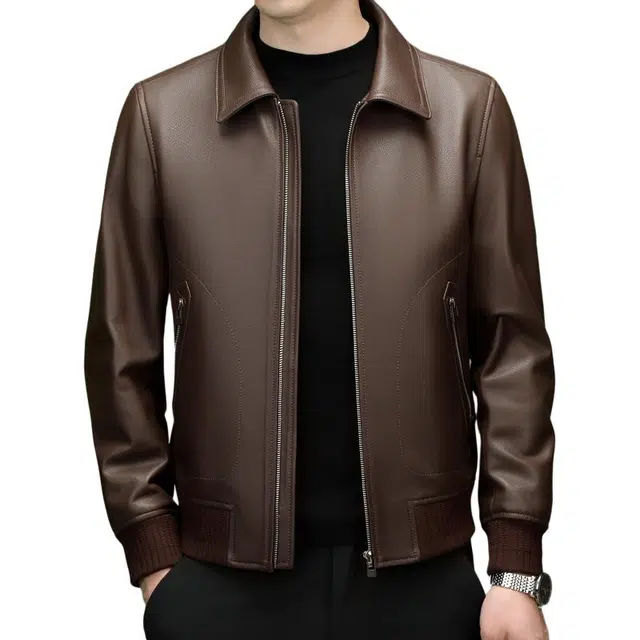 太子龍 高端轻奢绵羊皮外套中年爸爸春秋季商务休闲翻领皮衣 男款